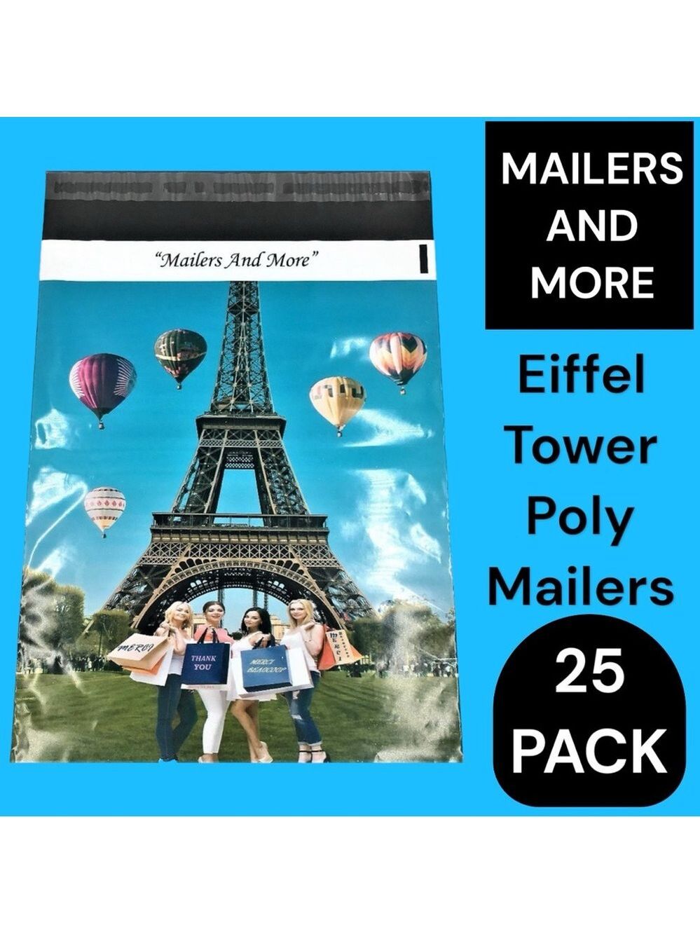 25 10X13 Shopping Girls Eiffel Tower Paris Poly Mailers Flat Shipping Envelopes - Picture 3 of 10